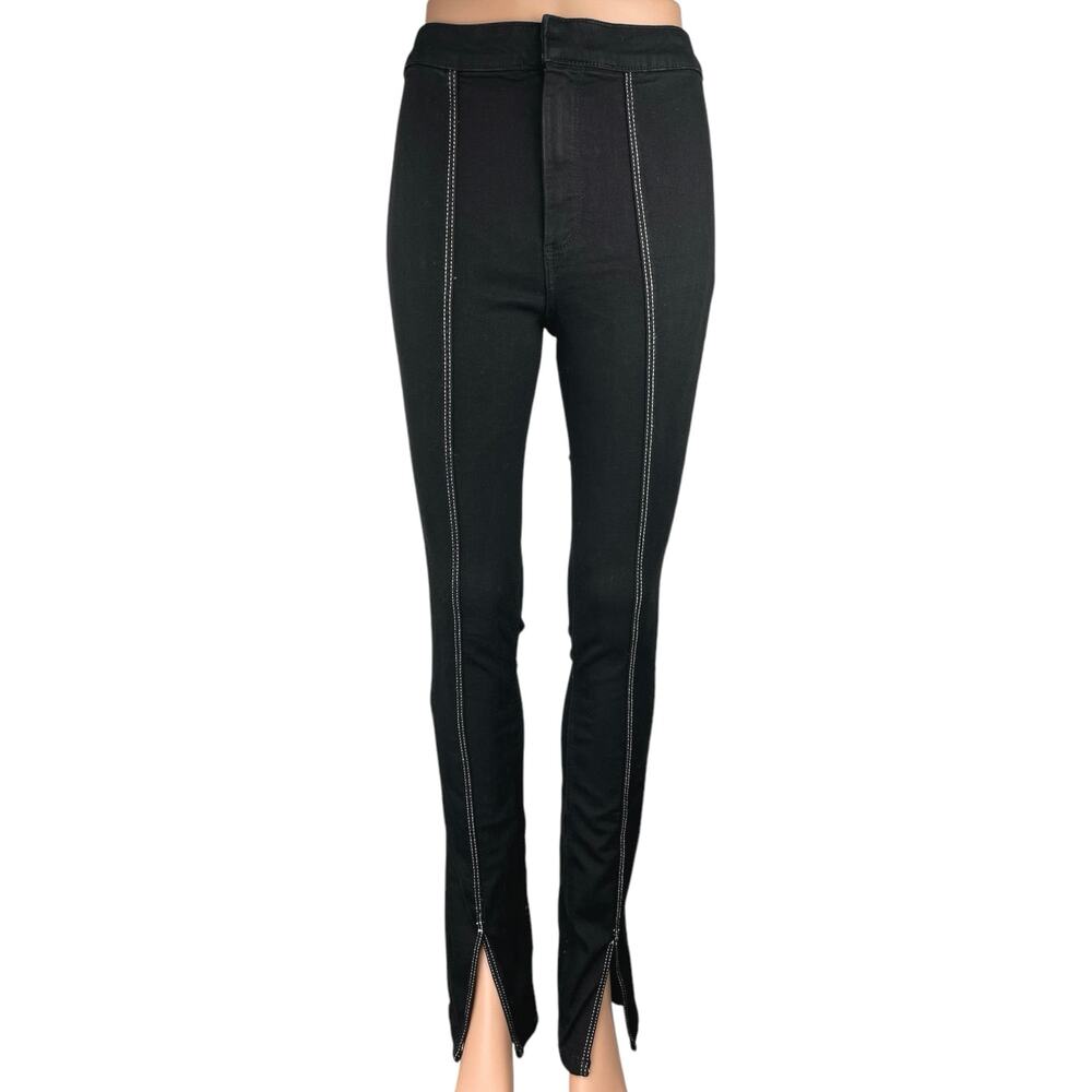 Zara Women's Black High Waisted Pleated Split Hem Skinny Denim Jeans Size 4